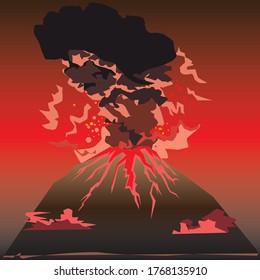 vector illustration of environmental disaster, volcanic eruption