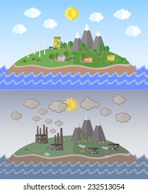 Vector illustration for environmental pollution designs. Ecology Concept. Flat Style. 