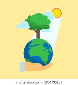 ilustración vectorial de la protección del sol y el árbol en estilo plano