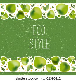 Vector illustration for environmental theme - eco style. Green leaves on white background. Banner for web site, signboard for eco shop, illustration for notepad, postcard or bag. EPS 10.