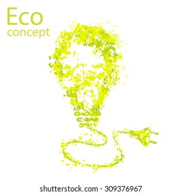 Vector Illustration environmentally friendly planet. Eco light bulb, from watercolor stains, isolated on a white background. Think Green. Ecology Concept
