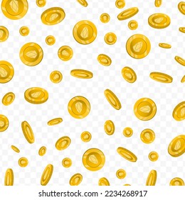 Vector illustration of Eos currency. Flying gold coins on transparent background (PNG).