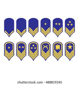 Vector illustration epaulets, military ranks and insignia isolated on white background.