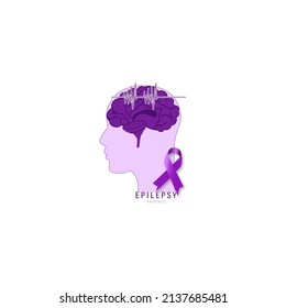 Vector illustration for epilepsy awareness with brain and ribbon design