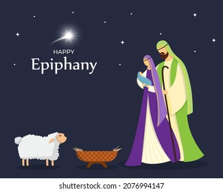 Vector illustration of Epiphany, a Christian festival, three wise men