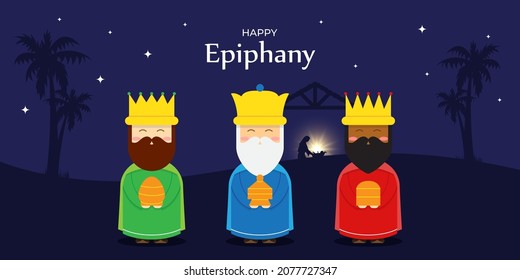 Vector illustration of Epiphany, Christian festival, three wise men