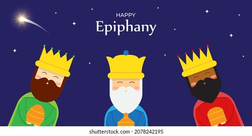 Vector illustration of Epiphany, Christian festival, three wise men