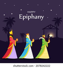 Vector illustration of Epiphany, a Christian festival, three wise men