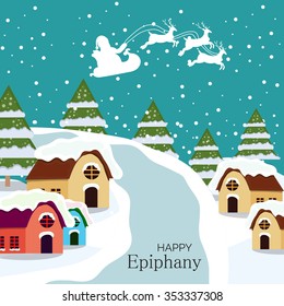 Vector Illustration of Epiphany Greetings with red background.