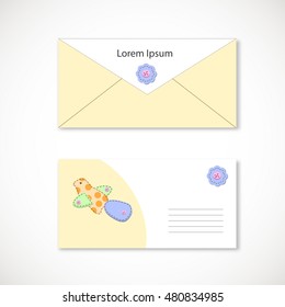 Vector illustration EPS 10 with bird buttons in the children's style on an envelope for your design