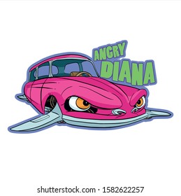 Vector illustration of EPS 10, cartoon with a pink car