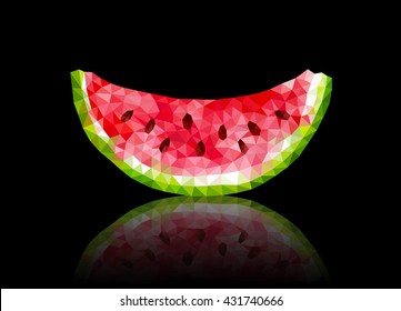 Vector illustration EPS 10. Cut watermelon. Polygonal mosaic. Triangular low poly style. 
