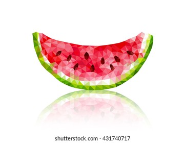 Vector illustration EPS 10. Cut watermelon. Polygonal mosaic. Triangular low poly style. 