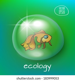 vector illustration. EPS 10. Drop of water with goldfish. Concept on ecology