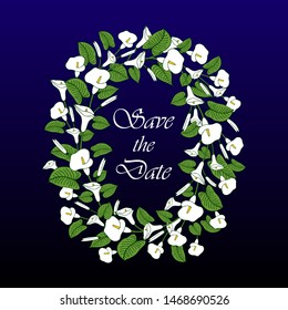 vector illustration eps 10. Floral frame made from white calla lily. Hand drawing
