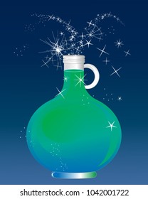 a vector illustration in eps 10 format of a magic potion bottle for spells on a dark blue background