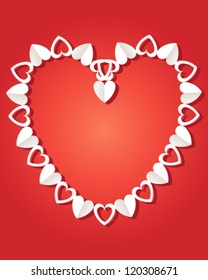 a vector illustration in eps 10 format of a decorative paper chain made up of hearts in a valentine shape on a red background