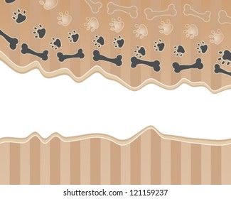 a vector illustration in eps 10 format of a paw print and bone design on a striped brown paper background and white space for text