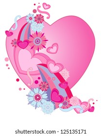 a vector illustration in eps 10 format of a retro valentine heart design with stylized flowers swirls and shapes isolated on a white background