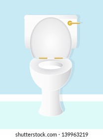 A Vector Illustration In Eps 10 Format Of A White Ceramic Toilet Bowl With Gold Handle And Hinges In A Fresh Blue Bathroom