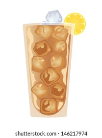 A Vector Illustration In Eps 10 Format Of A Cool Glass Of Iced Tea Stacked Full Of Ice Cubes With A Lemon Slice Isolated On A White Background