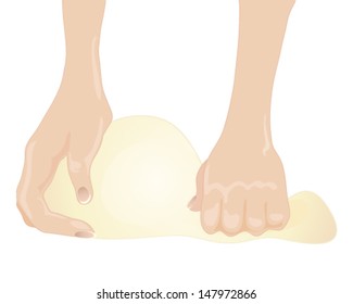 a vector illustration in eps 10 format of hands kneading bread dough isolated on a white background