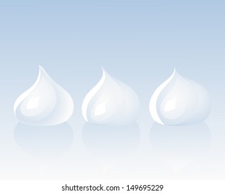 a vector illustration in eps 10 format of three blobs of beauty cream with reflections on a fading blue background with space for text