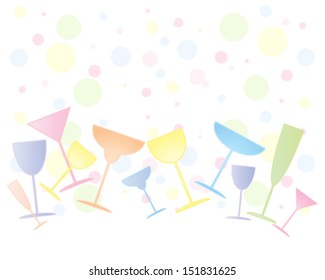 a vector illustration in eps 10 format of different shapes of party glasses for drinks on a colorful bubble background