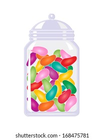 a vector illustration in eps 10 format of a jar of colorful candy jelly beans isolated on a white background