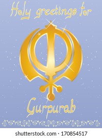 a vector illustration in eps 10 format of a punjabi birthday greeting card with golden lettering and sikh symbol on a starry blue background