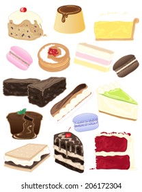 a vector illustration in eps 10 format of a selection of delicious desserts and cakes on a white background