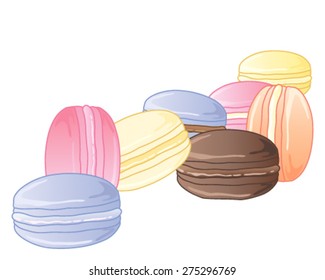 a vector illustration in eps 10 format of colorful macaroon meringues with cream inside on a white background