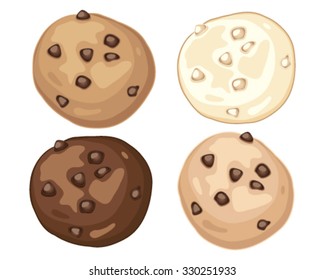 A Vector Illustration In Eps 10 Format Of A Visual Advert For Home Made Chocolate Chip Cookies In Plain Milk And White Chocolate On A White Background