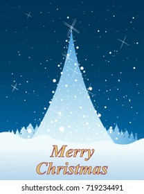 a vector illustration in eps 10 format of a christmas greeting card with abstract tree winter woodland and snow on a blue snowy background
