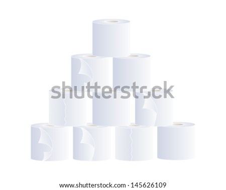 a vector illustration in eps 10 format of a stack of white paper toilet rolls isolated on a white background