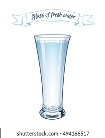 Vector illustration. EPS 10. A glass of fresh clear water on white background.