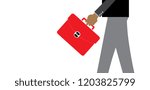 Vector illustration EPS 10. Hand of businessman or manager in a suit holding a red briefcase. Design element for your stickers,card,posters  emblems,web design.