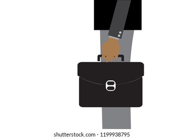 Vector illustration EPS 10. Hand of businessman or manager in a suit holding a black briefcase. Design element for your stickers,card,posters  emblems,web design.