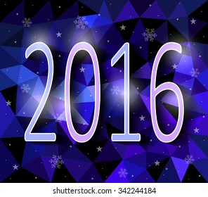 Vector illustration EPS 10. Happy New Year 2016! Polygonal Mosaic. Triangular low poly style. Template for poster.