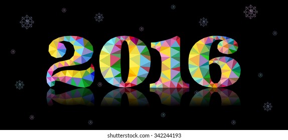 Vector illustration EPS 10. Happy New Year 2016! Merry Christmas! Polygonal Mosaic. Triangular low poly style. Template for poster.