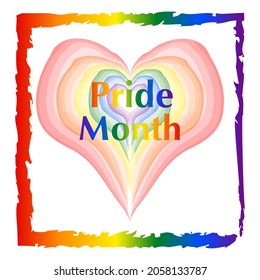 Vector illustration eps 10. LGBT pride day concept. A brush stroke in the form of a heart made from the colors of the LGBT flag on an isolated background. Pride day abstract logo. 