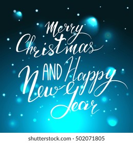  Vector illustration EPS 10. "Merry Christmas and happy New Year" and snow on the blue background