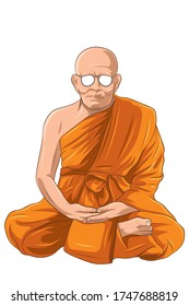 Vector illustration EPS 10 monk in Buddha religion. Wear glasses on the face and meditate on ground. 