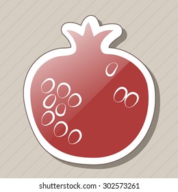 Vector illustration EPS 10. Rosh HaShanah - jewish new year holiday greeting symbol - red pomegranate sticker on  background with diagonal stripes