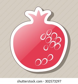 Vector illustration EPS 10. Rosh HaShanah - jewish new year holiday greeting symbol - red pomegranate sticker on  background with diagonal stripes