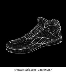 Vector illustration eps 10 of Sport shoes for running. Scope of lines and dots. Molecular lattice. The structural grid of polygons