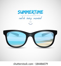 Vector Illustration (eps 10) Of Summer Sunglasses With Beach Reflection