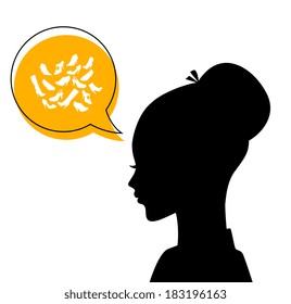 Vector illustration (eps 10) of Woman's head with shoes icons