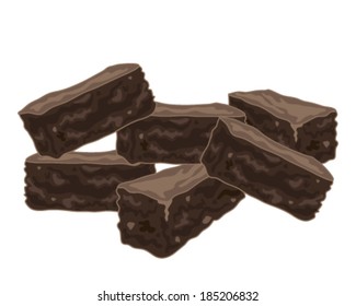 a vector illustration in eps 8 format of a stack of delicious home made chocolate brownies isolated on a white background