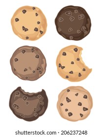 a vector illustration in eps 8 format of a selection of delicious chocolate chip cookies on a white background